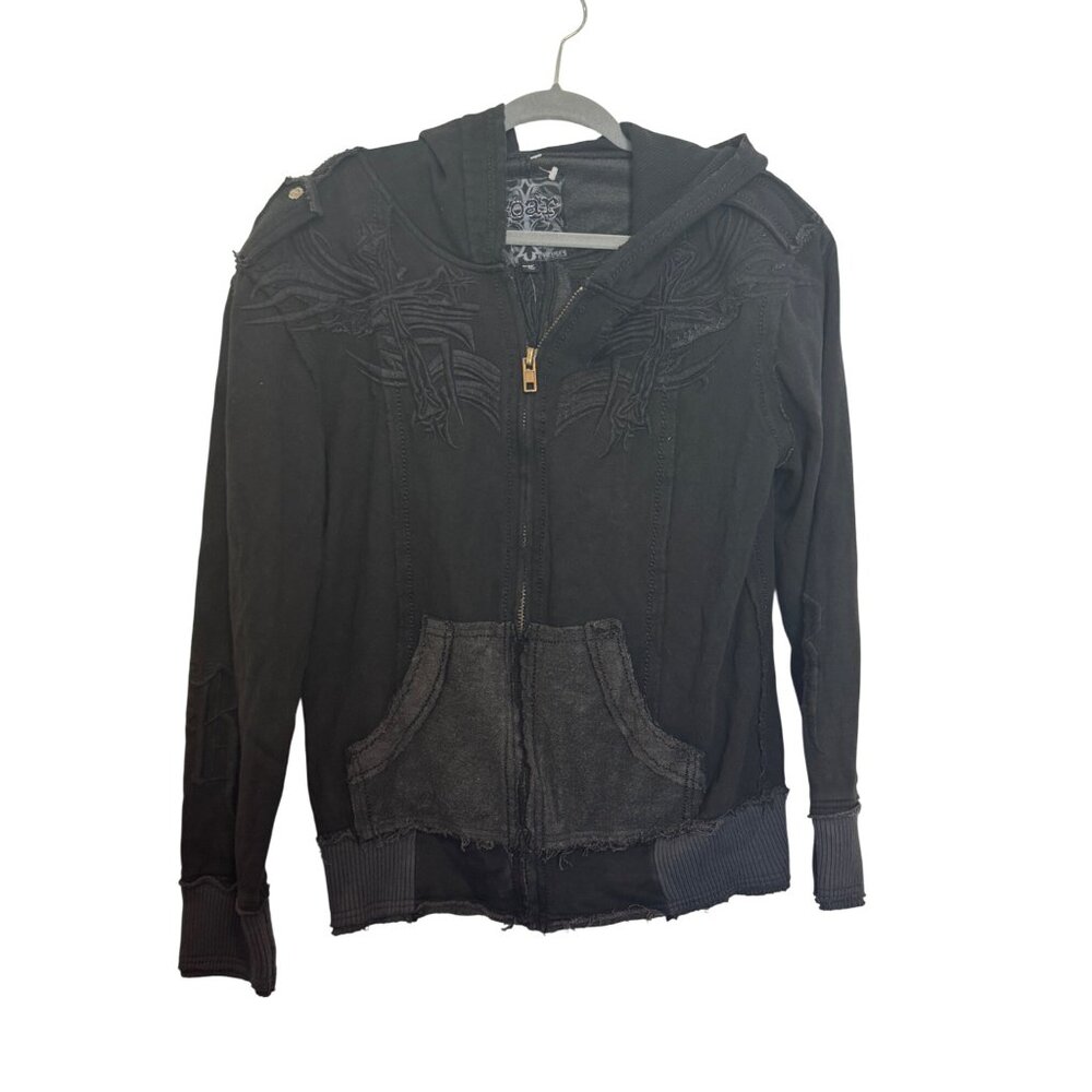 Roar Merick Hoodie Mens Large Black Embroidered Cross Detailing Cotton Zip-Up